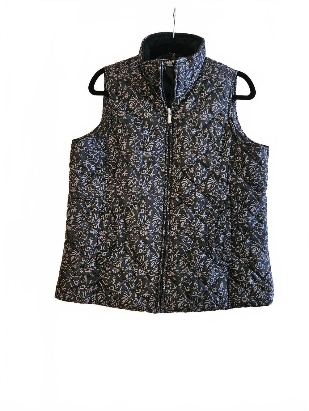 Jane Ashley Women's Quilted Puffer Sleeveless Vest Black w/Floral Pattern-Large